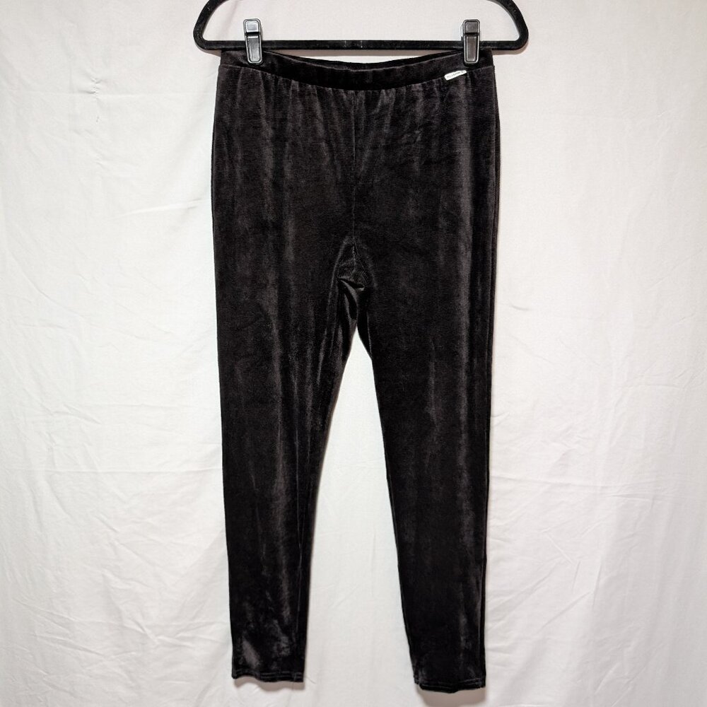 BearPaw Women's Black Velour Corduroy Slim Ankle Lounge‎ Pants Size Medium